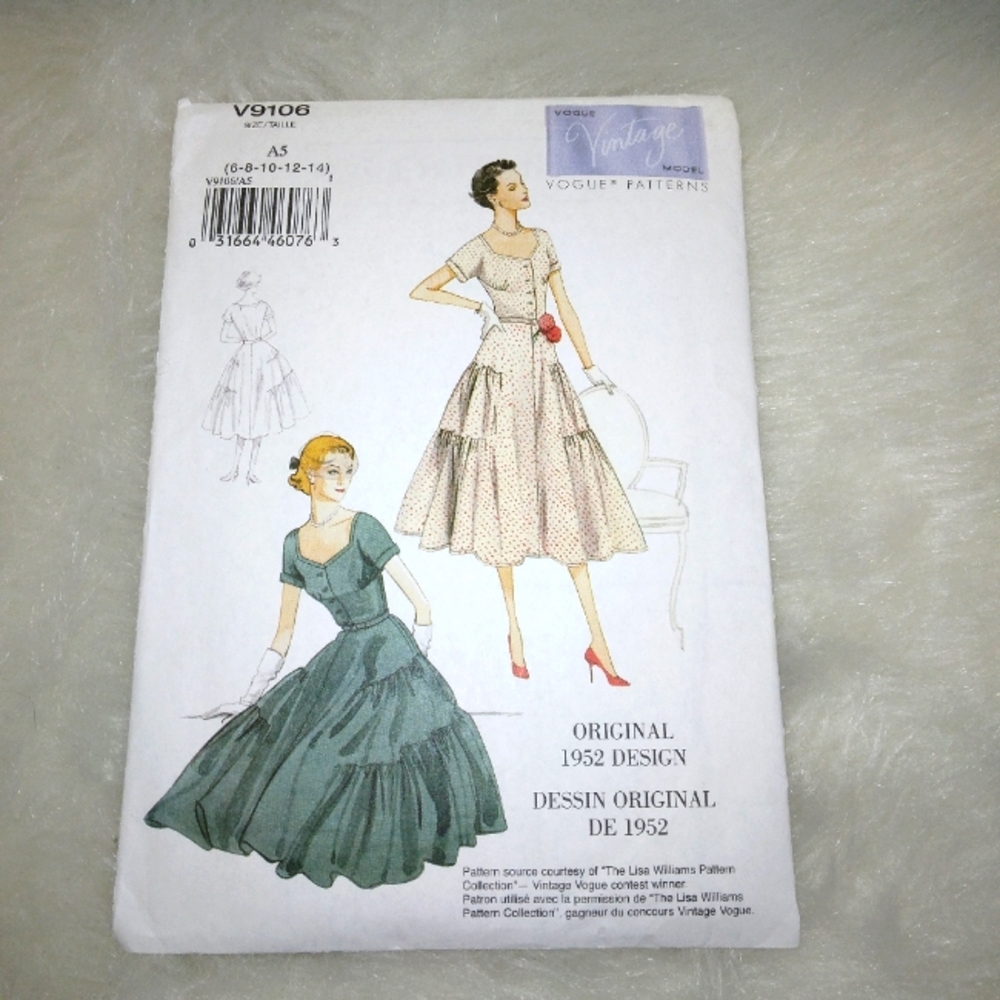 VOGUE V9106 Sz 6-14 Misses pull over dress and belt Original 1952 design